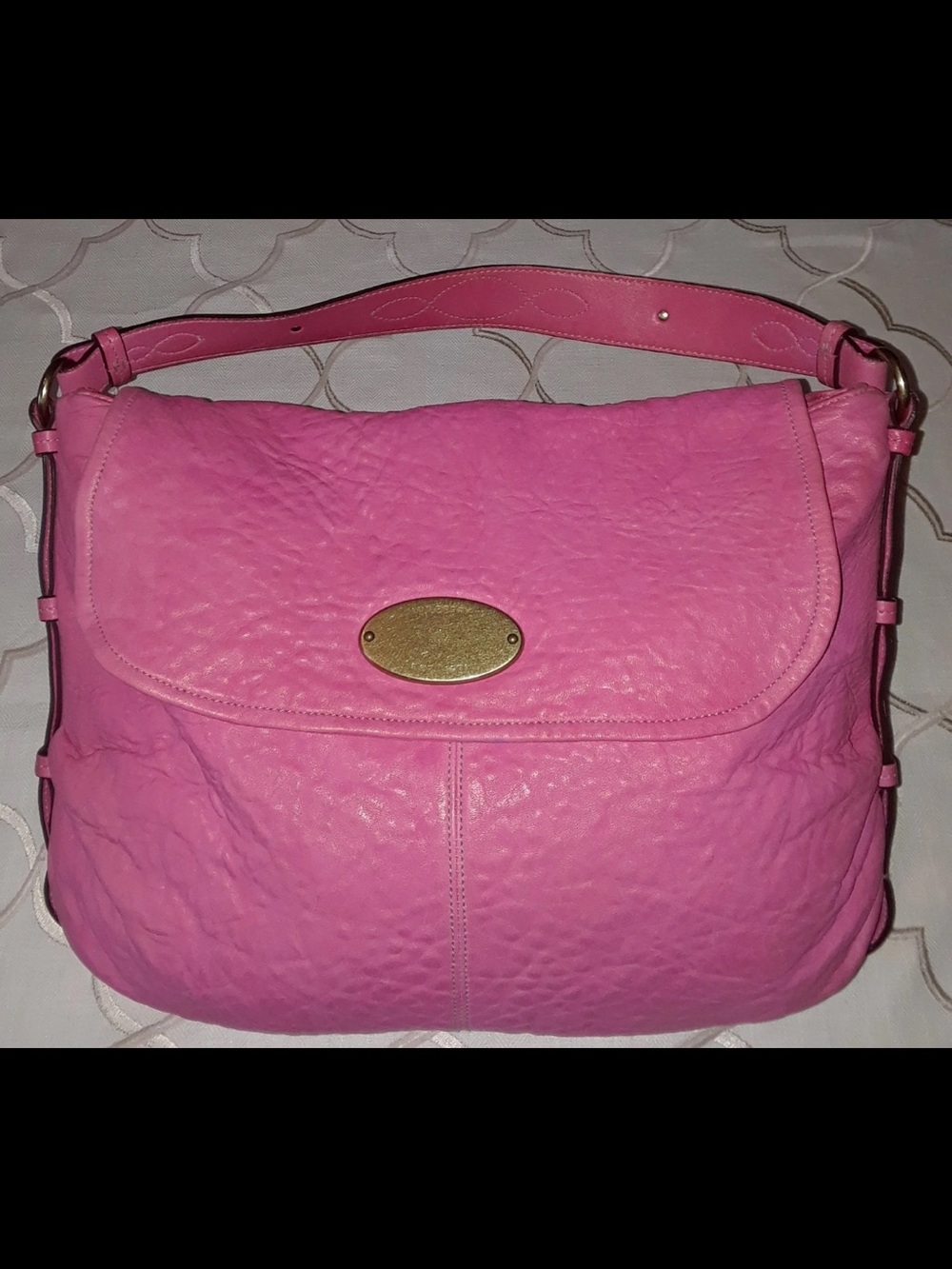 Mulberry Pink Leather Shoulder Bag with Gold Plaque